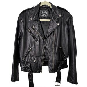 Vintage Tannery West Women's Black Leather Moto Jacket